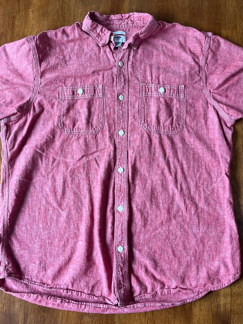 Old Navy Red Chambray Linen Blend Button Up Shirt XL Slim Fit